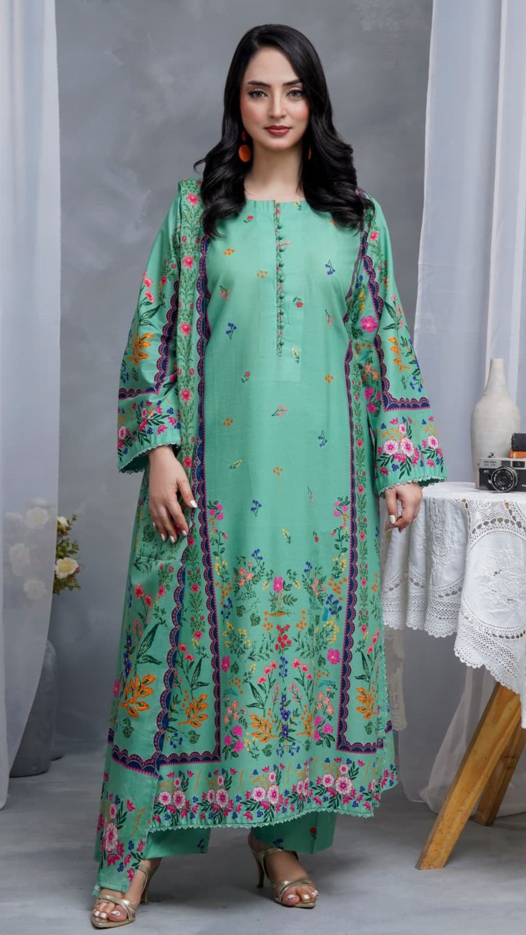 Hayat Summer Printed Kaftan Stitched 3 Piece Suit (07)