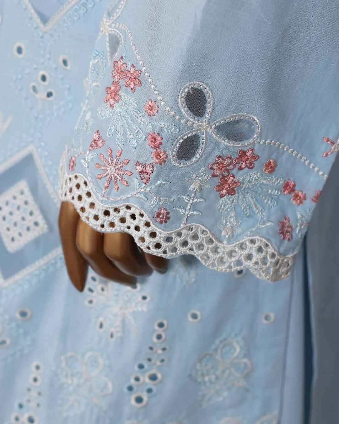 HZ Muse-Embroidered 3 Piece Outfit Stitched Suite POWDER BLUE (CSE-3P-216)