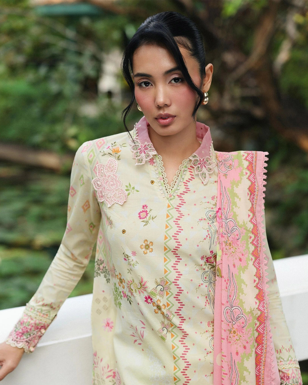 Qalamkar Qprints | Digital Printed Lawn Chikankari Embroidered Suit | MAIRI