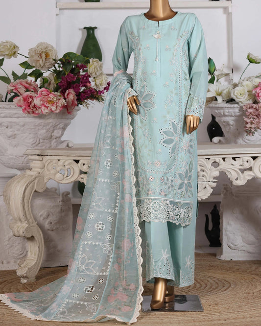 HZ Muse-Embroidered 3 Piece Outfit Stitched Suite SOFT CYAN (CSE-3P-212)