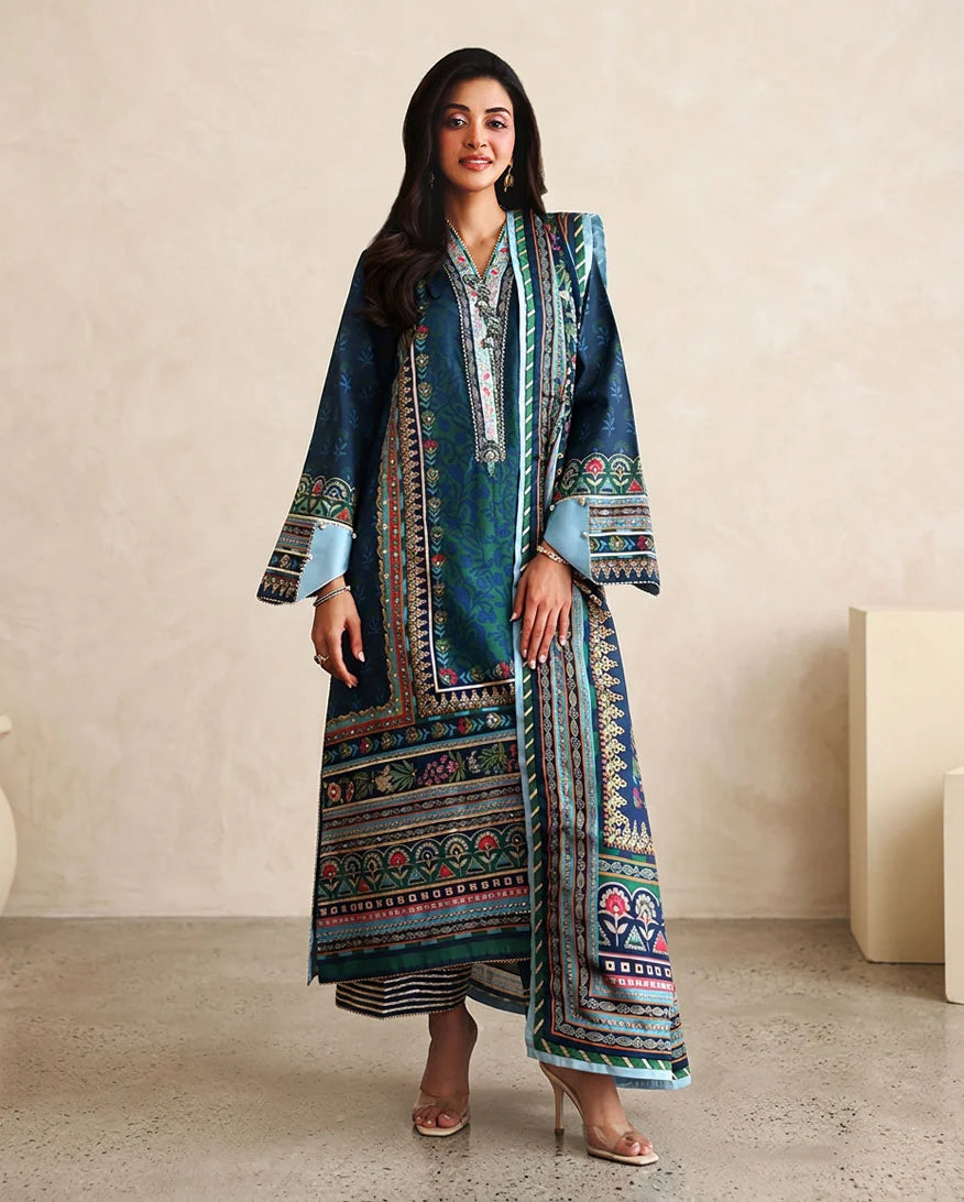 Hemline by Mushq Nirvana 26 Embroidered 3-Piece Unstitched Suit (Scene Stealer)