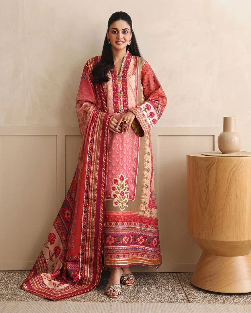 Hemline by Mushq Nirvana 26 Embroidered 3-Piece Unstitched Suit (Rose Mood)