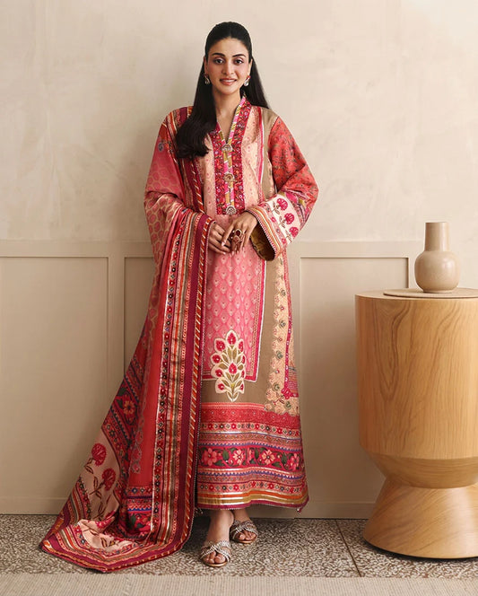 Hemline by Mushq Nirvana 26 Embroidered 3-Piece Unstitched Suit (Rose Mood)