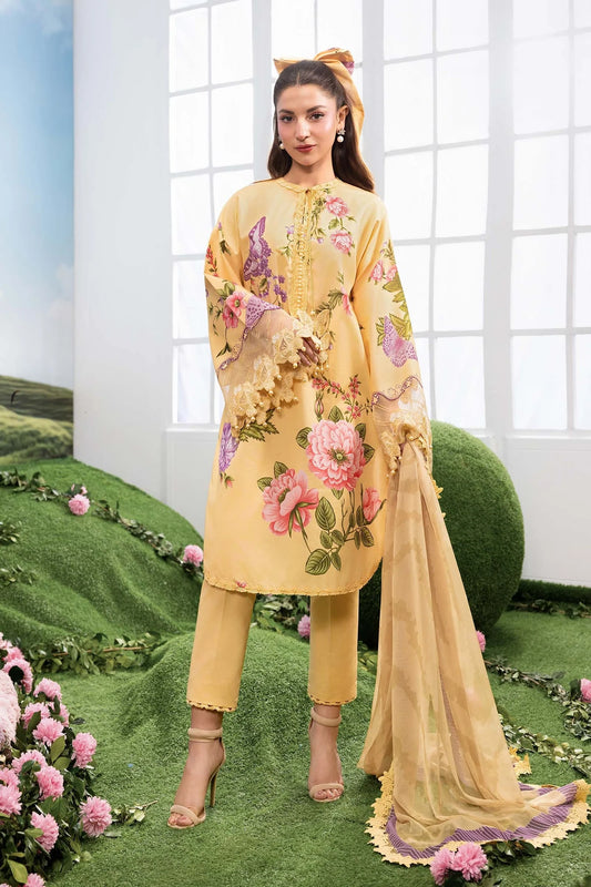 MariaB MBasics-Embroidered Lawn 3 Piece Unstitched Suit with Chiffon Dupatta (D4B)