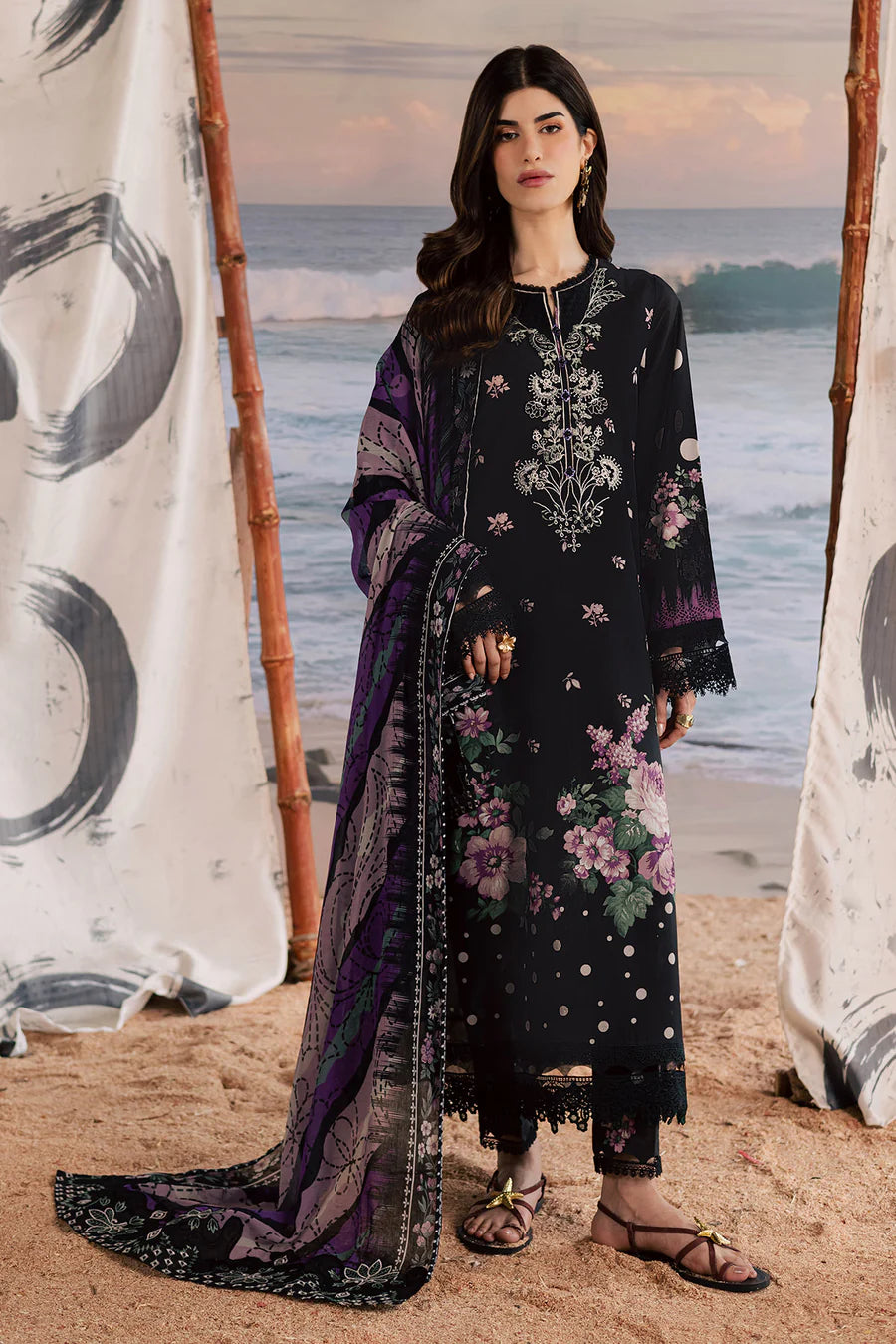 Nureh Embroidered & Printed Lawn paired Stitched 3 Piece Suit (NP-769)