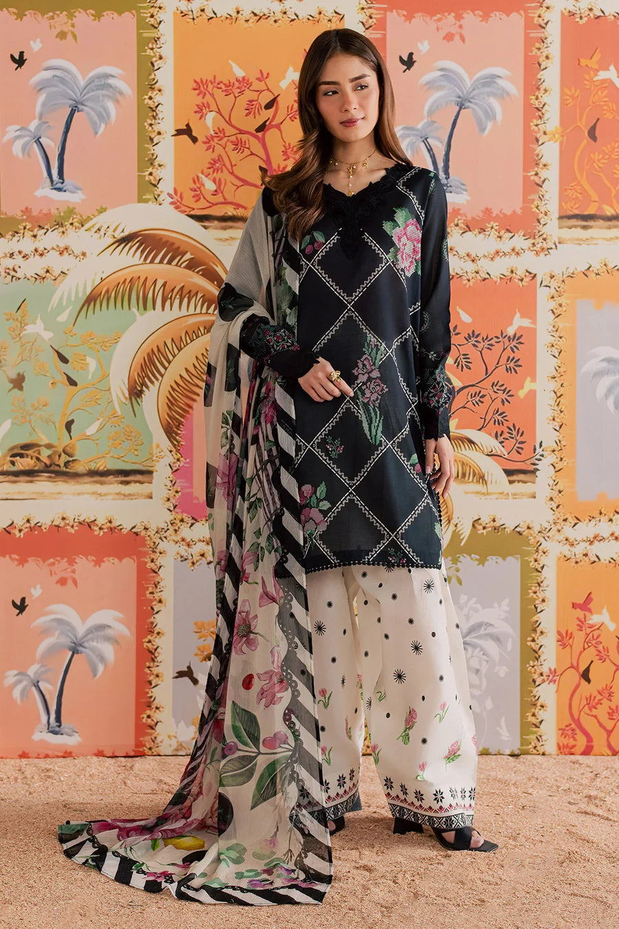 Nureh Embroidered & Printed Lawn paired Stitched 3 Piece Suit (NP-799)