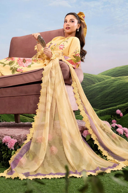 MariaB MBasics-Embroidered Lawn 3 Piece Unstitched Suit with Chiffon Dupatta (D4B)