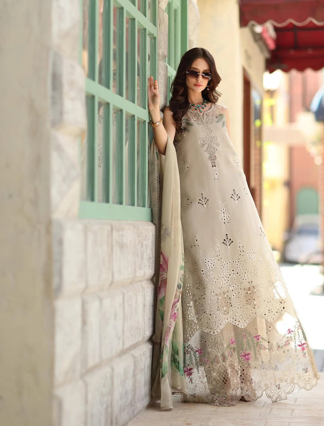 Noor Luxe Chikankari 3-Piece Unstitched Lawn Embroidered Suit (D6 - A)