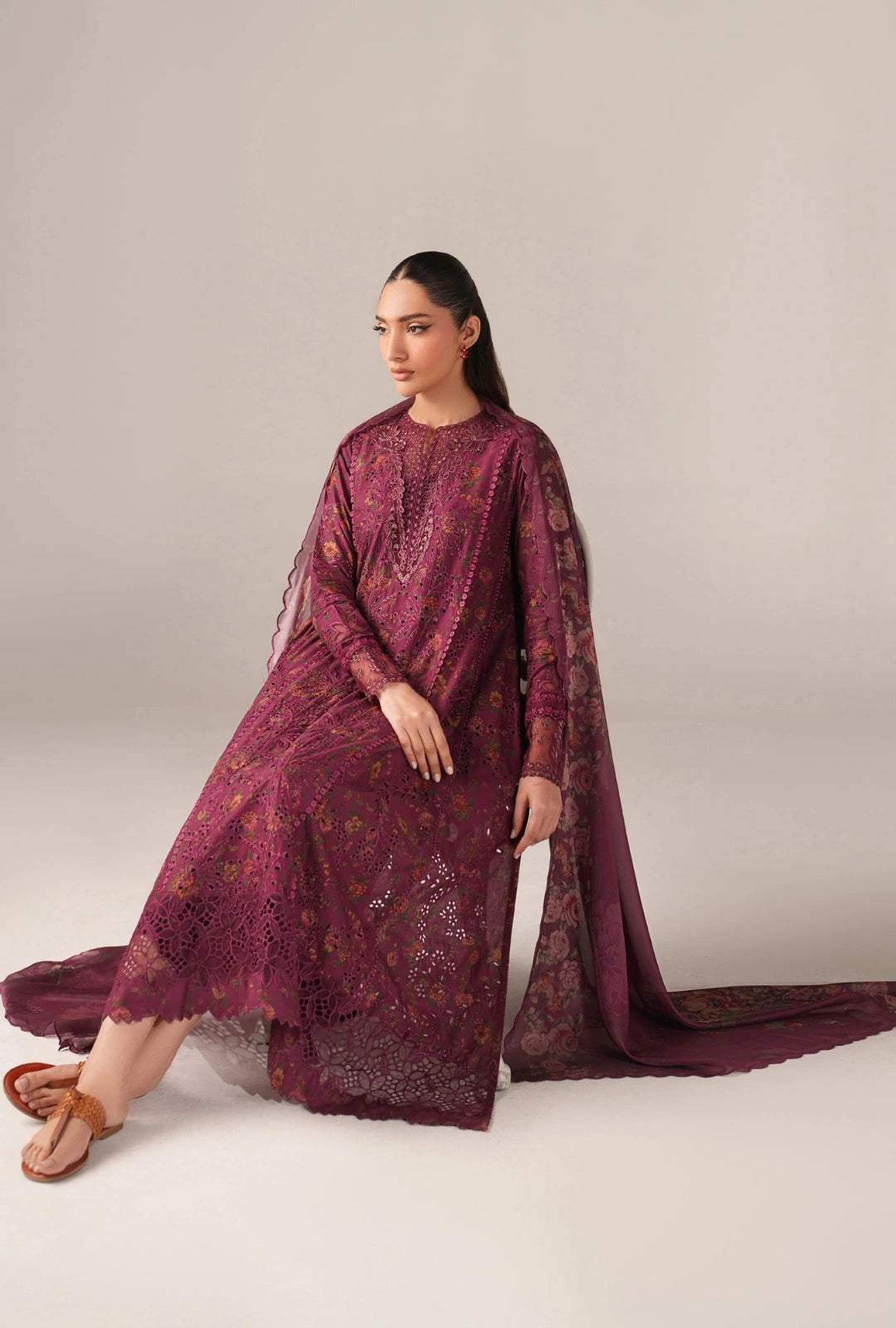 IZNIK Luxury Lawn Collection – SS-01 | 12-Piece Set in Deep Fuchsia