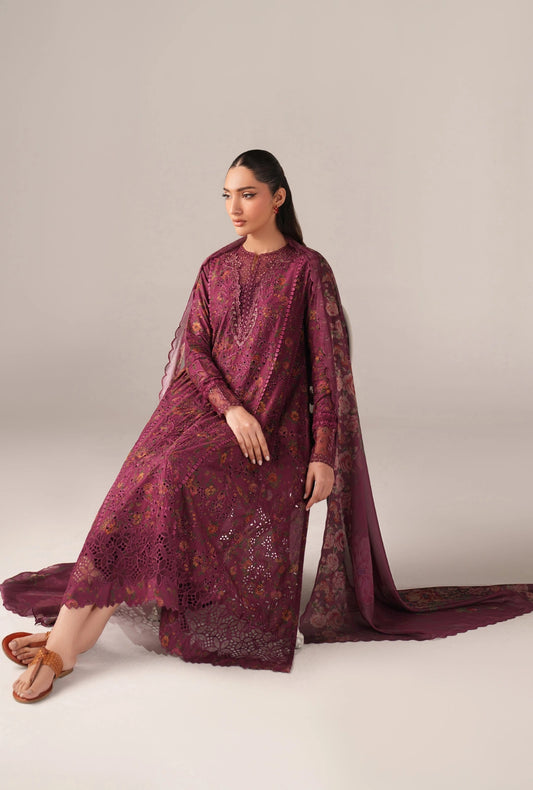 IZNIK Luxury Lawn Collection – SS-01 | 12-Piece Set in Deep Fuchsia