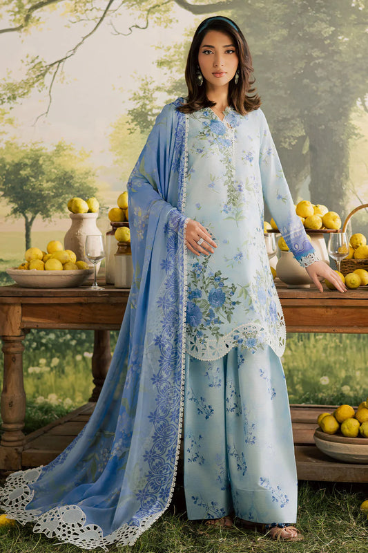 NUREH BLOOM Embroidered & Printed Doriya Lawn 3 Piece Unstitched Suit (BL-14)