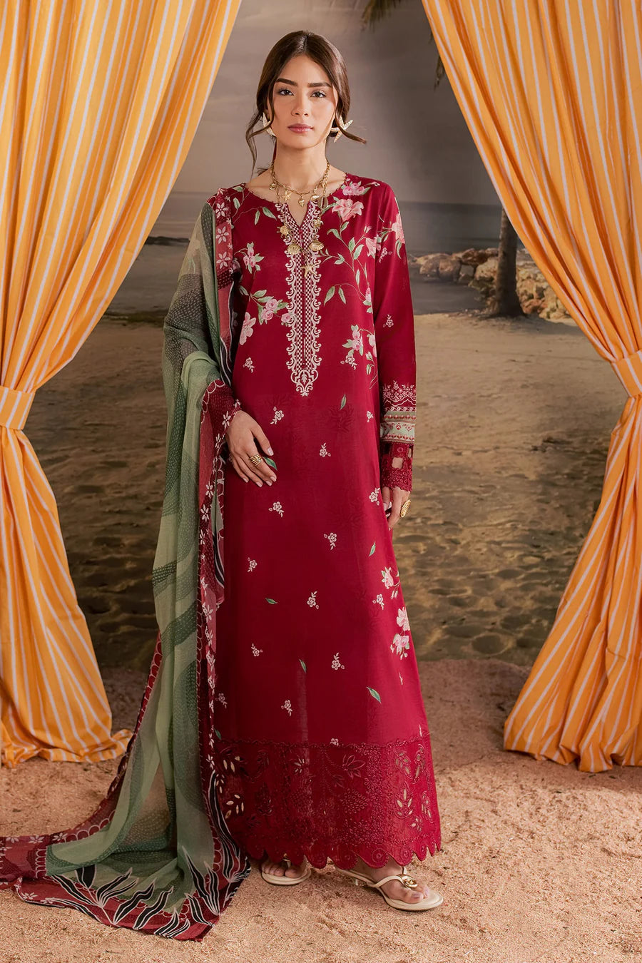 Nureh Embroidered & Printed Lawn paired Stitched 3 Piece Suit (NP-803)