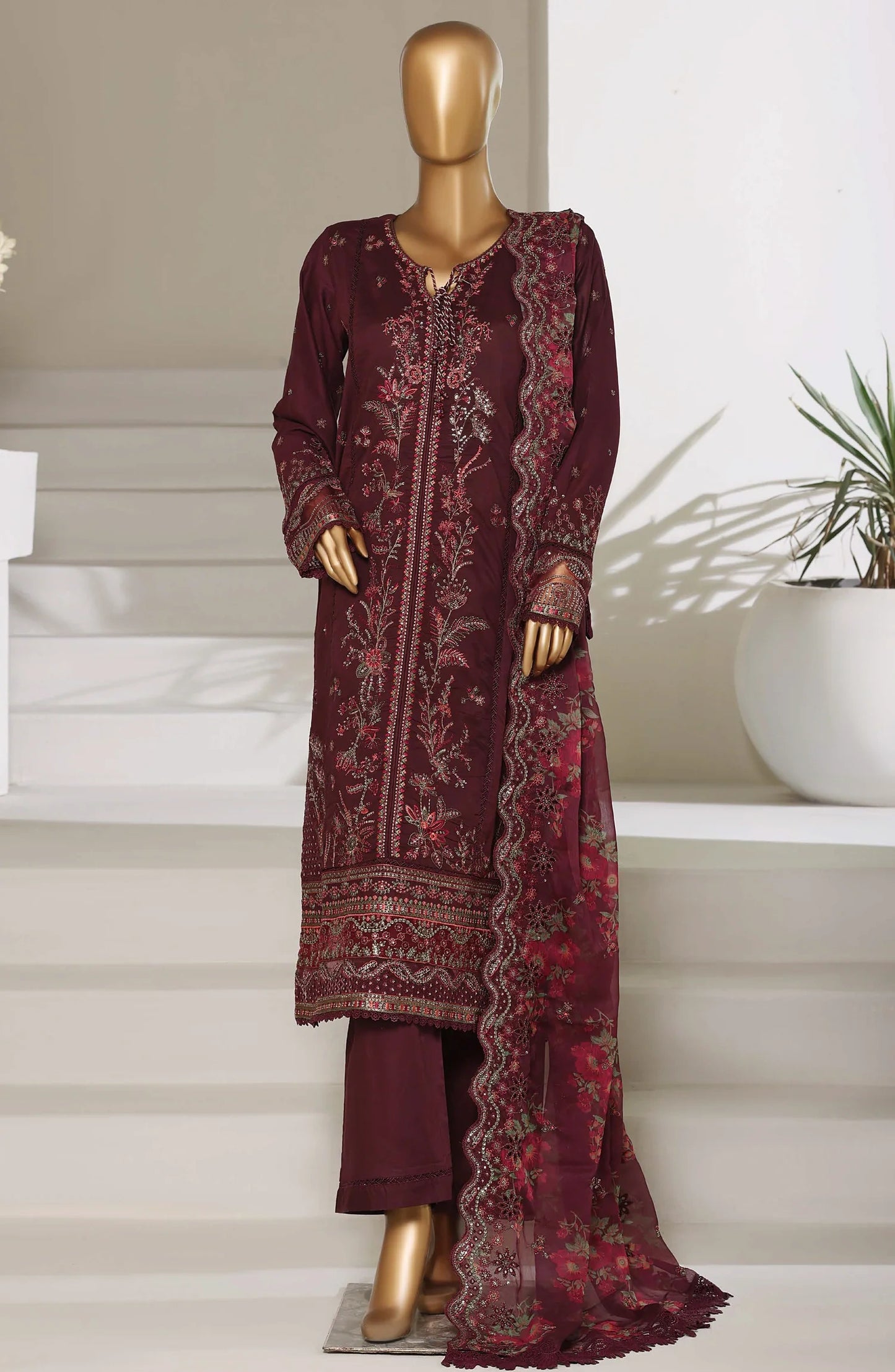 Sadabahar Luxury Embroidered Stitched 3-Piece Suit – D-01 | Festive Collection