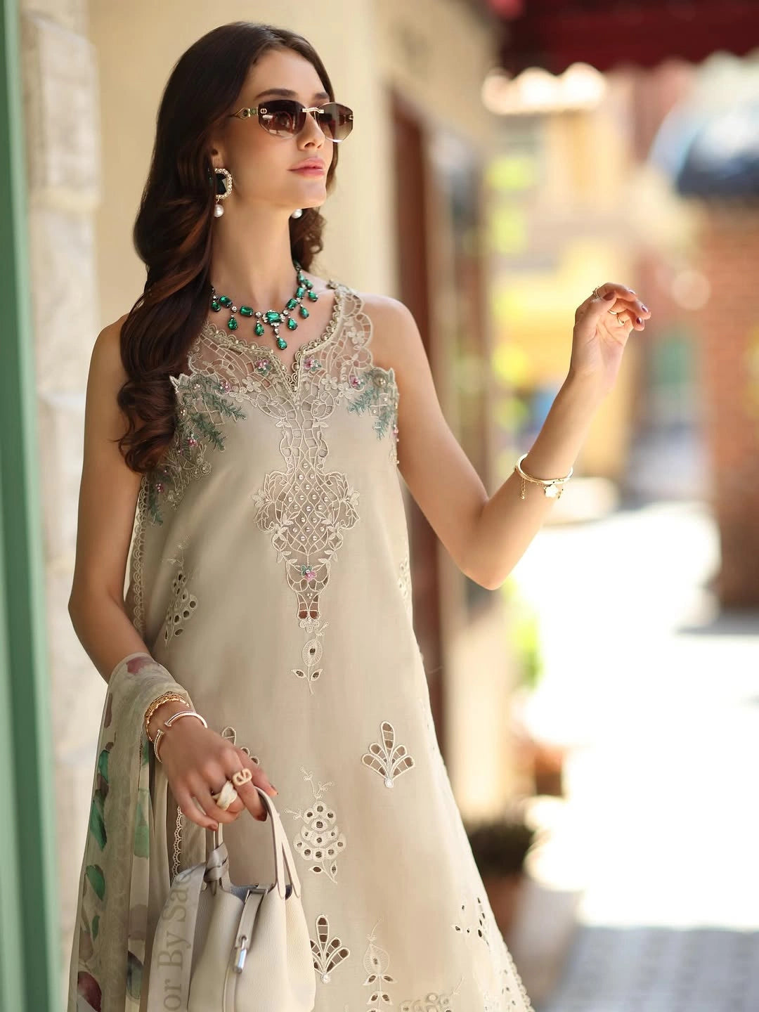 Noor Luxe Chikankari 3-Piece Unstitched Lawn Embroidered Suit (D6 - A)