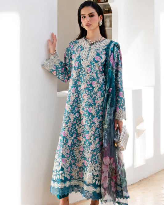 Aabyaan Shezlin Chikankari Lawn 2026 – Embroidered 3 Piece Suit (Unstitched) AZ-01