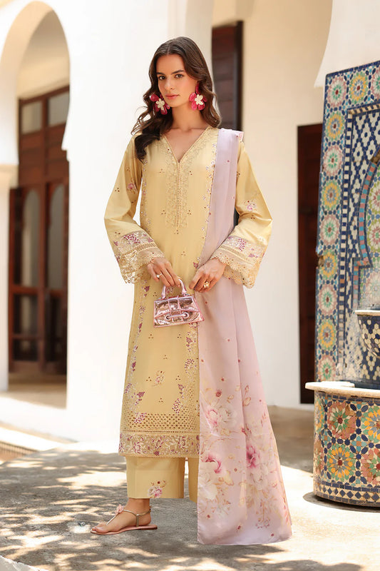 Iznik spring Butter Yellow Embroidered Lawn 3 Piece stitched Suit (SS-11)