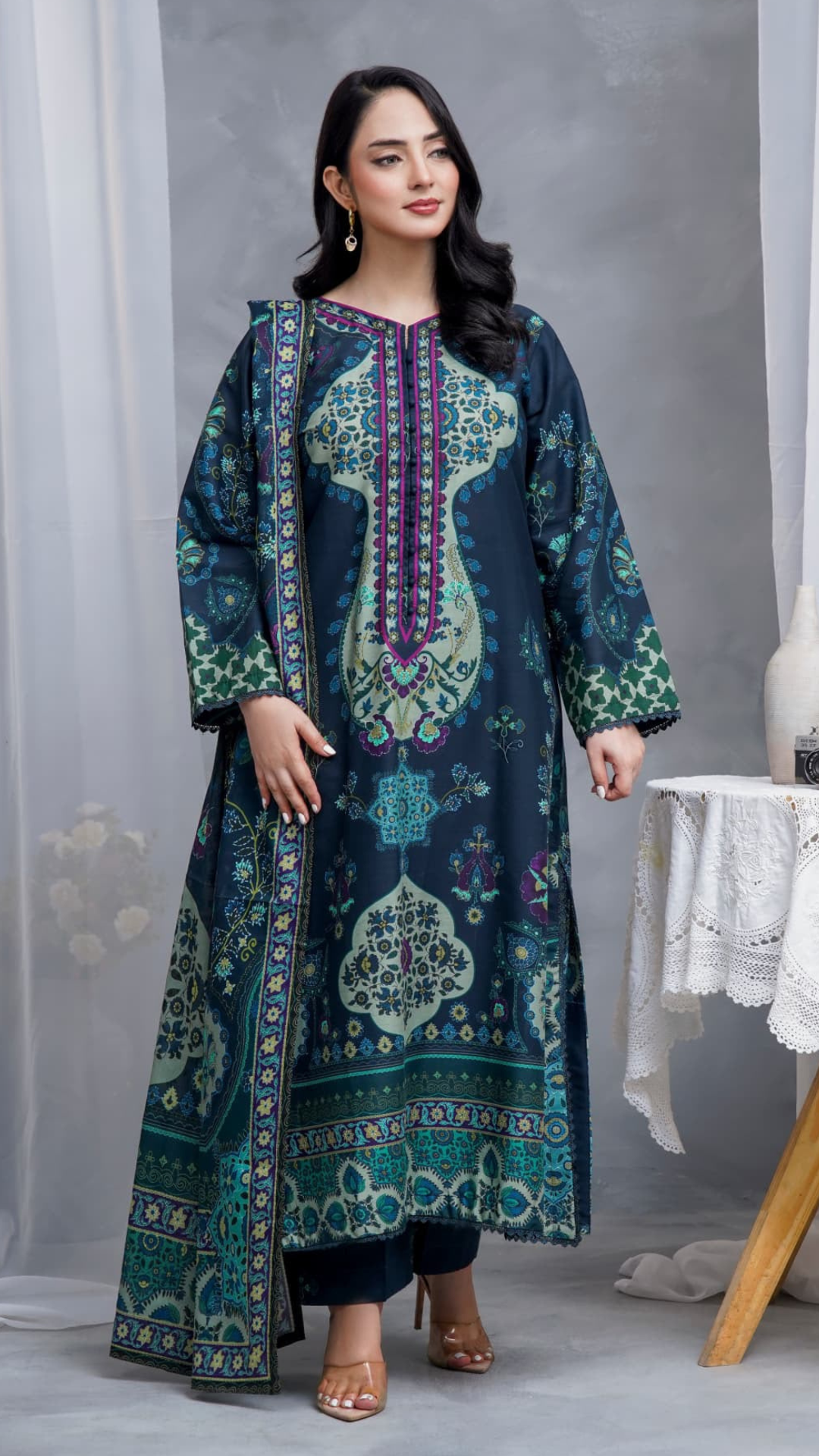 Hayat Summer Printed Kaftan Stitched 3 Piece Suit (01)