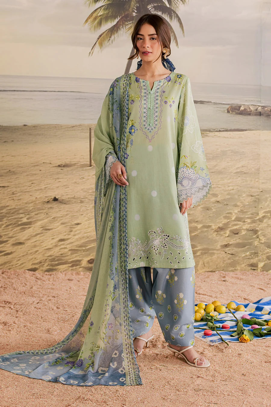 Nureh Embroidered & Printed Lawn paired Stitched 3 Piece Suit (NP-806)