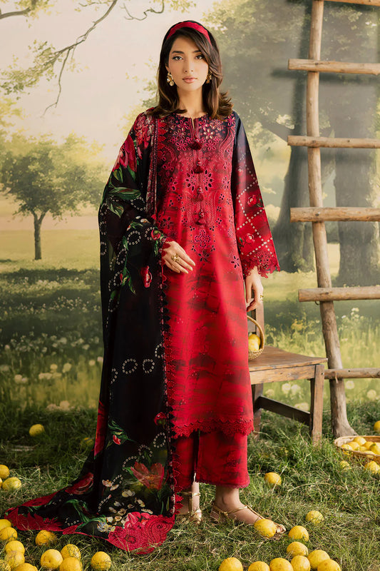 NUREH BLOOM Embroidered & Printed Doriya Lawn 3 Piece Unstitched Suit (BL-15)