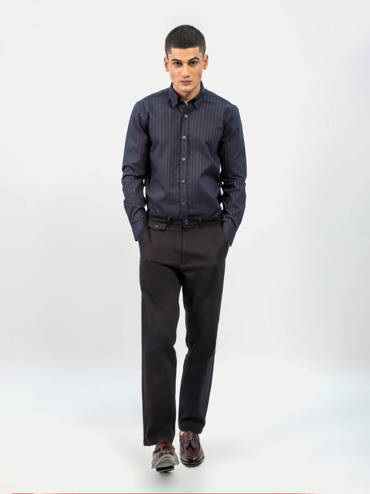 Dark Navy 5042 Striped Formal Shirt With In side Button Down Collar-SS2024