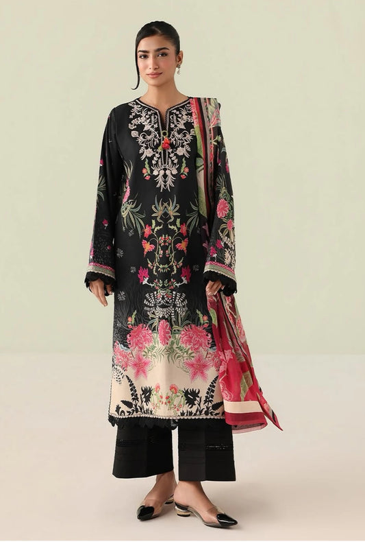 Radiant Noon 3-Piece Unstitched Lawn Suit | Printed Shirt with Embroidered Neckline & Chiffon Dupatta