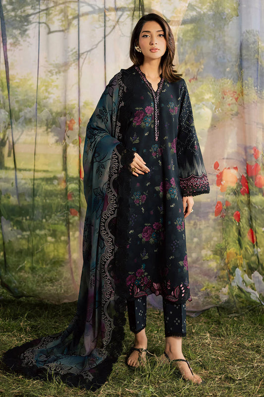NUREH BLOOM Embroidered & Printed Doriya Lawn 3 Piece Unstitched Suit (BL-18)