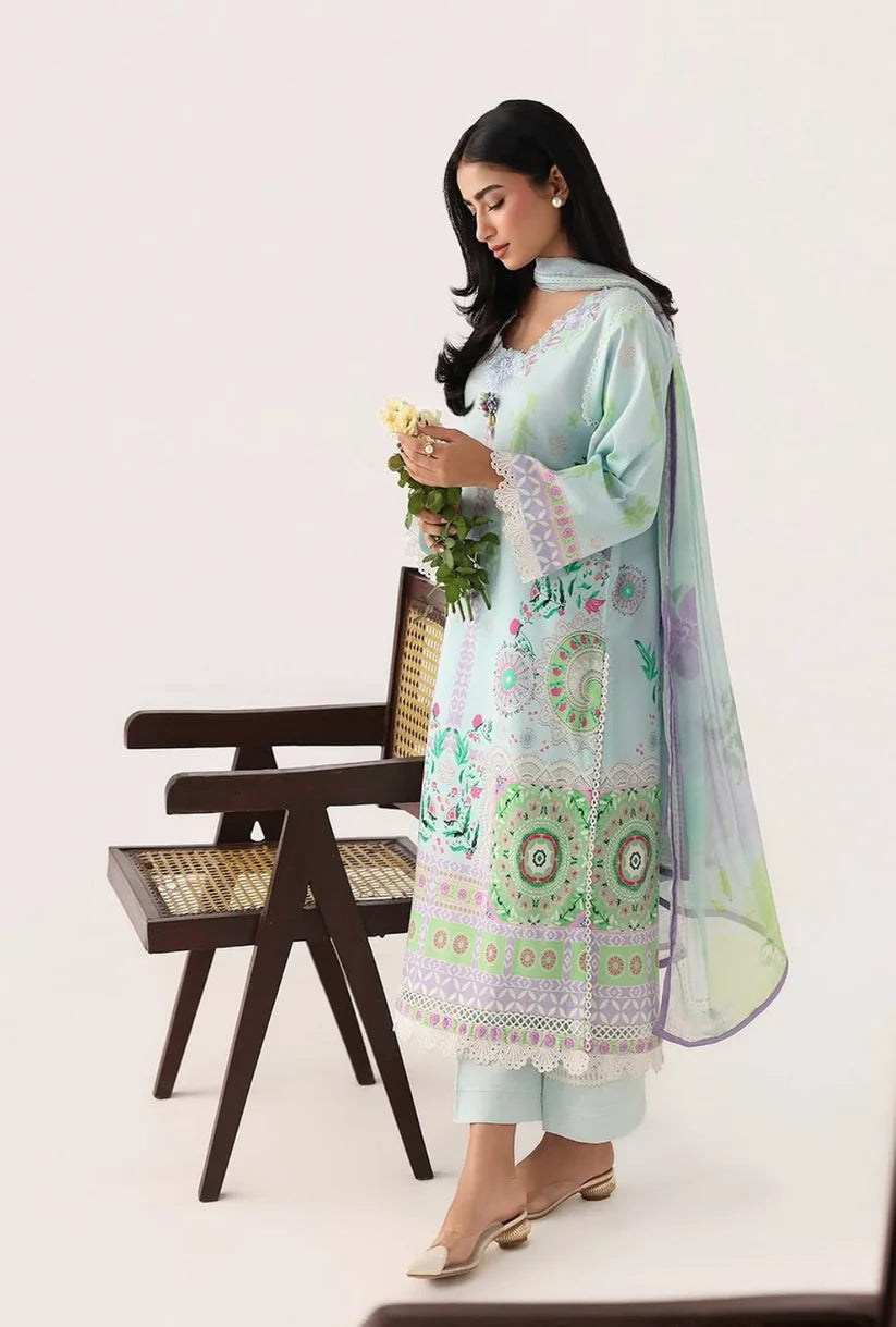 Roheenaz Rosette 3-Piece stitched Lawn Suit (Cool Mirage)