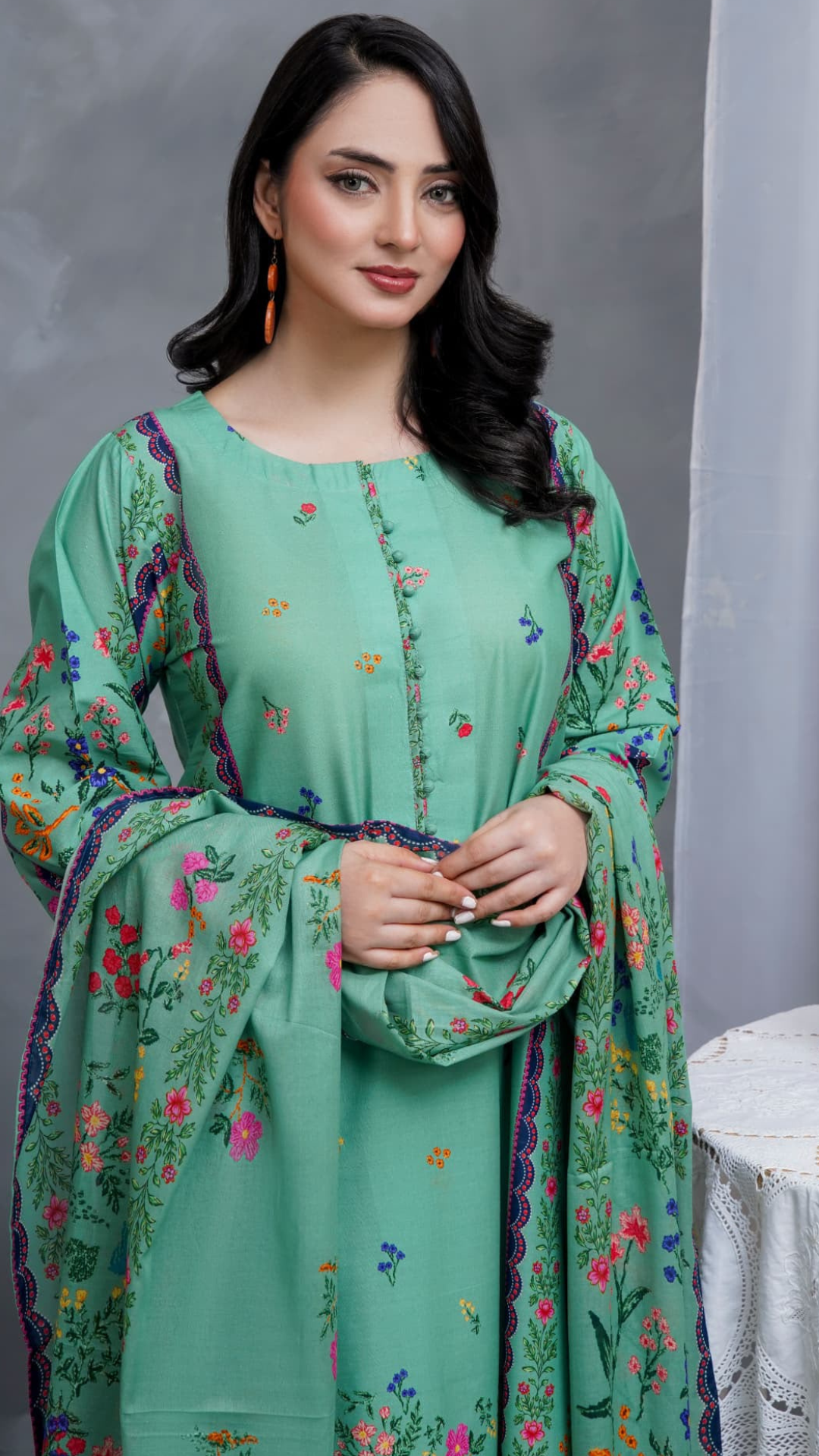 Hayat Summer Printed Kaftan Stitched 3 Piece Suit (07)