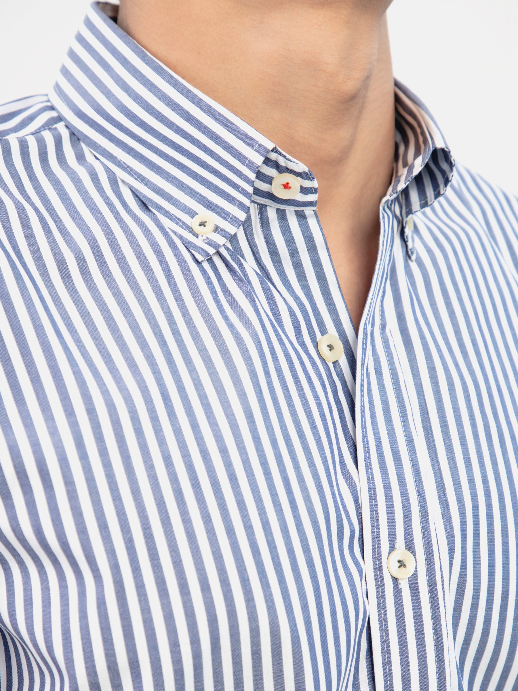 Navy Blue&White 6032 Bengal Striped ButtonnDown Shirt-SS2024