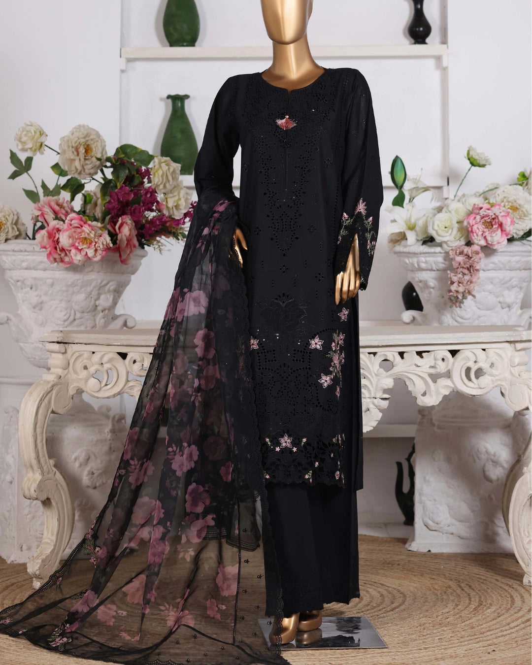 HZ Muse-Embroidered 3 Piece Outfit Stitched Suite BLACK (CSE-3P-213)
