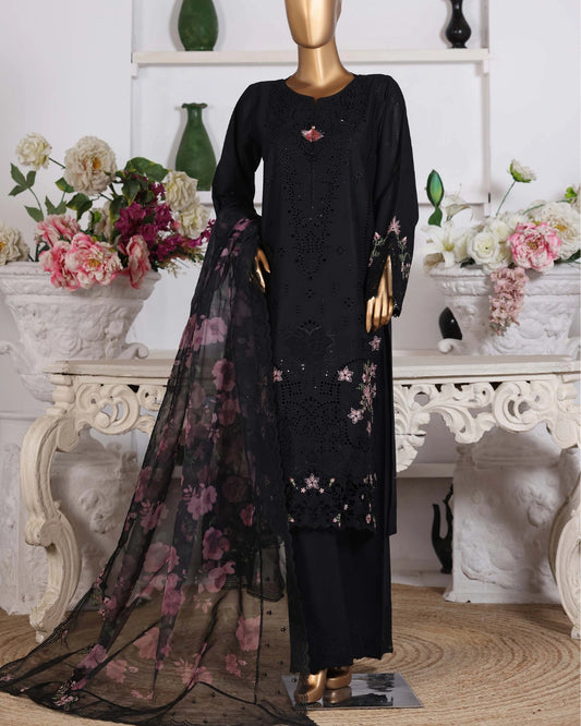 HZ Muse-Embroidered 3 Piece Outfit Stitched Suite BLACK (CSE-3P-213)