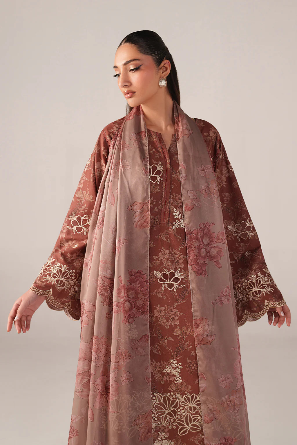 Iznik spring summer Rust Embroidered Lawn 3 Piece stitched Suit (SS-02)