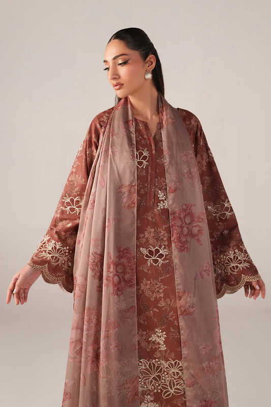 Iznik spring summer Rust Embroidered Lawn 3 Piece stitched Suit (SS-02)