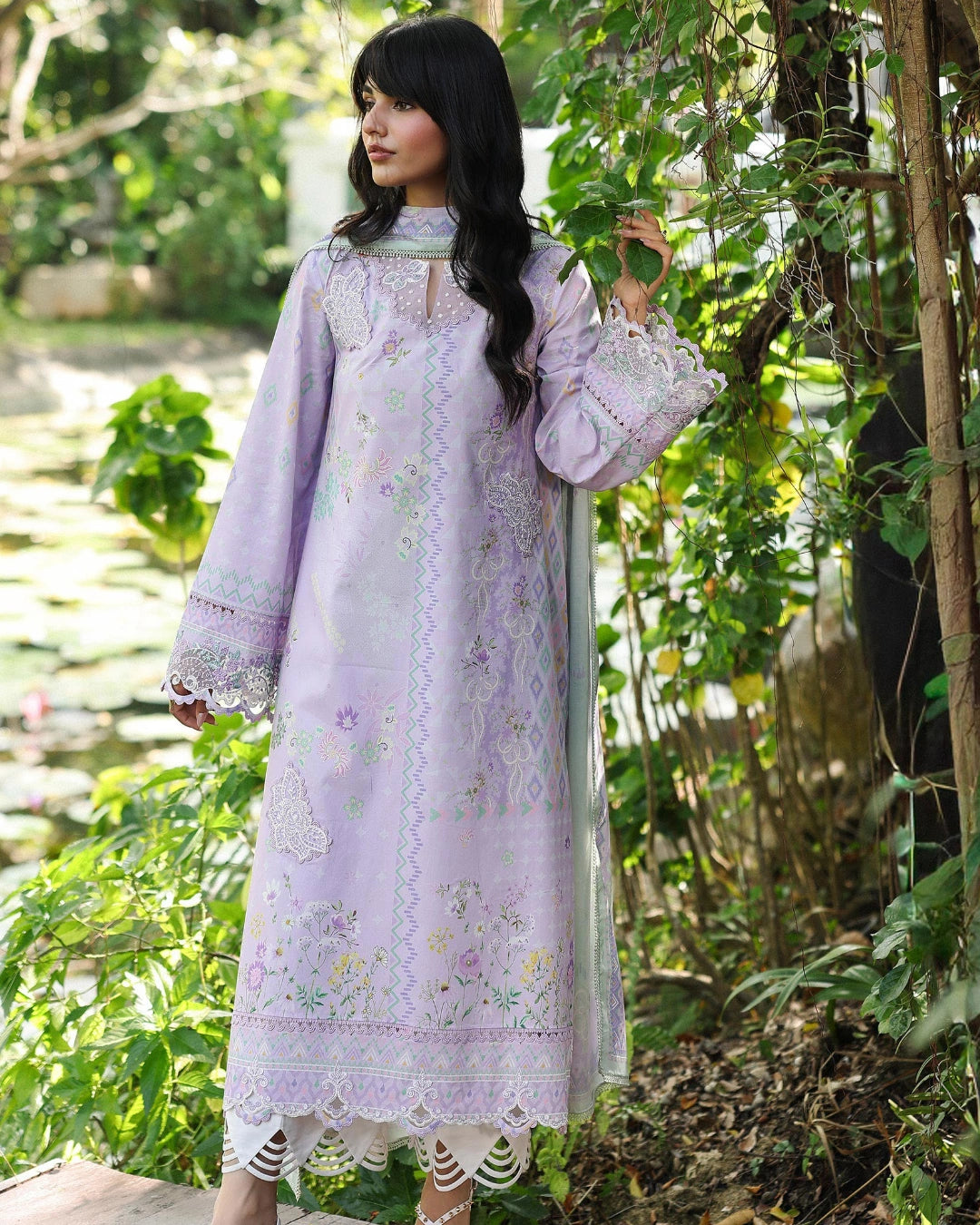 Qalamkar Qprints | Digital Printed Lawn Chikankari Embroidered Unstitched Suit | FIONA