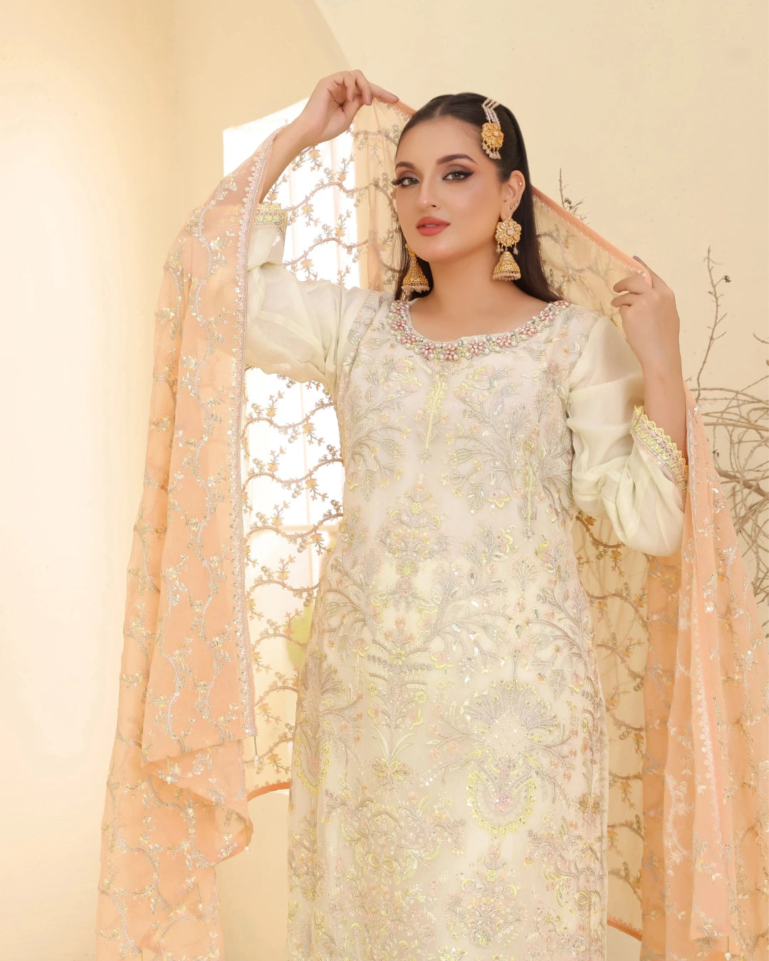 Embroidered Bamber Chiffon Suit With La Bella Viscose Jacquard Trouser D-006