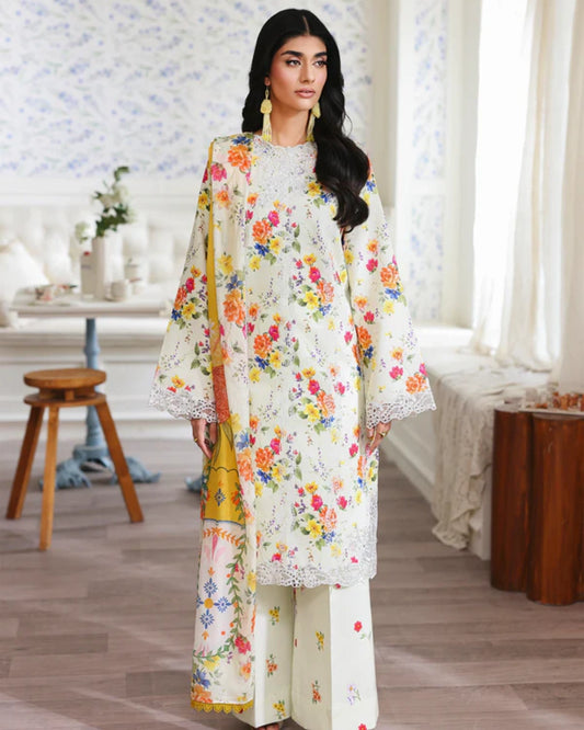 NISSA Floral Symphony – Embroidered & Printed Lawn Suit by Rajbari (Unstitched) 06