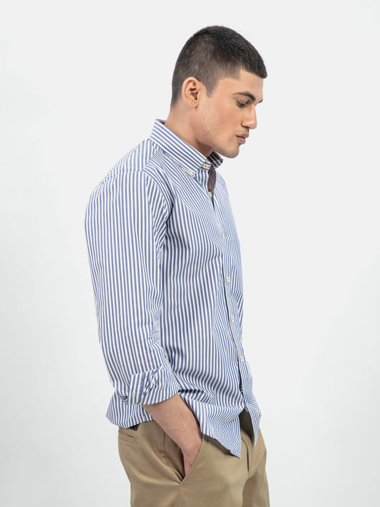 Navy Blue&White 6032 Bengal Striped ButtonnDown Shirt-SS2024