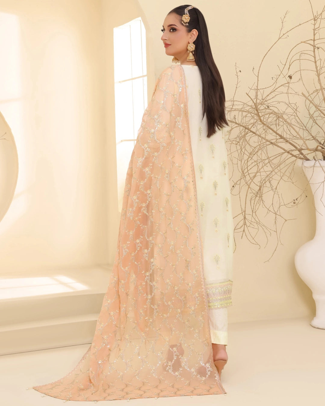 Embroidered Bamber Chiffon Suit With La Bella Viscose Jacquard Trouser D-006