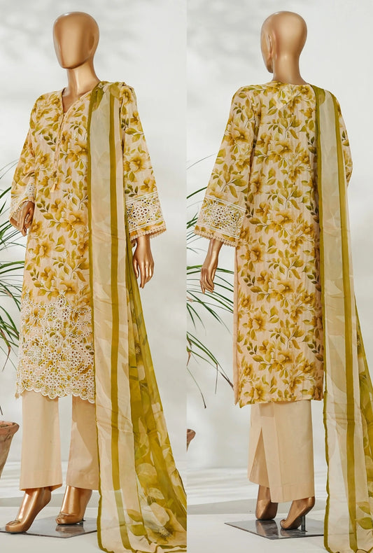 Amna Khadija Ismet Chikankari Embroidered Bana Dora Lawn Stitched 3 Piece Suit - AKC-03  | Fawn | Summer Collection