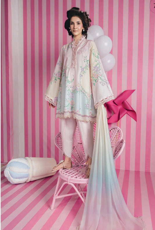 MariaB MBasics Printed & Embroidered Lawn Unstitched 3 Piece Suit (unstitched)