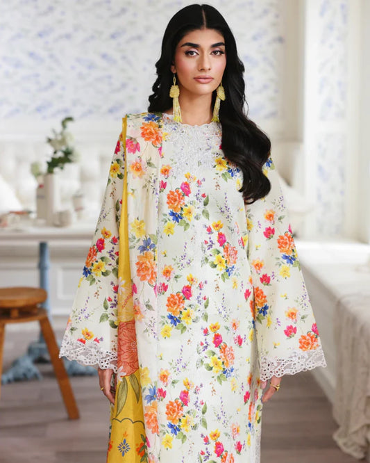 NISSA Floral Symphony – Embroidered & Printed Lawn Suit by Rajbari (Unstitched) 06