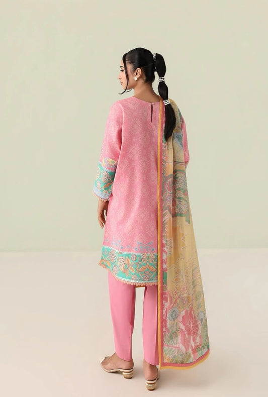 Roheenaz Rosette Golden Hour 3-Piece Unstitched Lawn Suit | Printed Shirt with Embroidered Neckline & Chiffon Dupatta