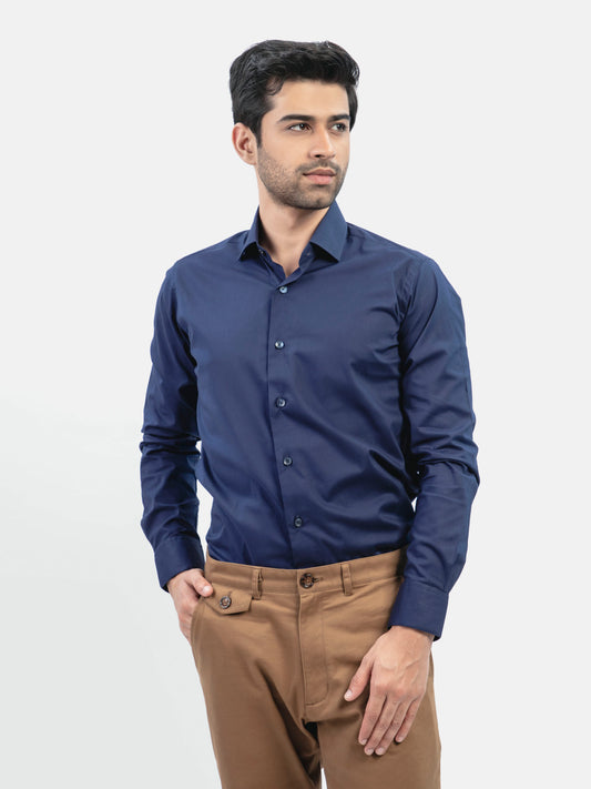 Navy Blue 4037 Classic Satin Formal Shirt SS2024