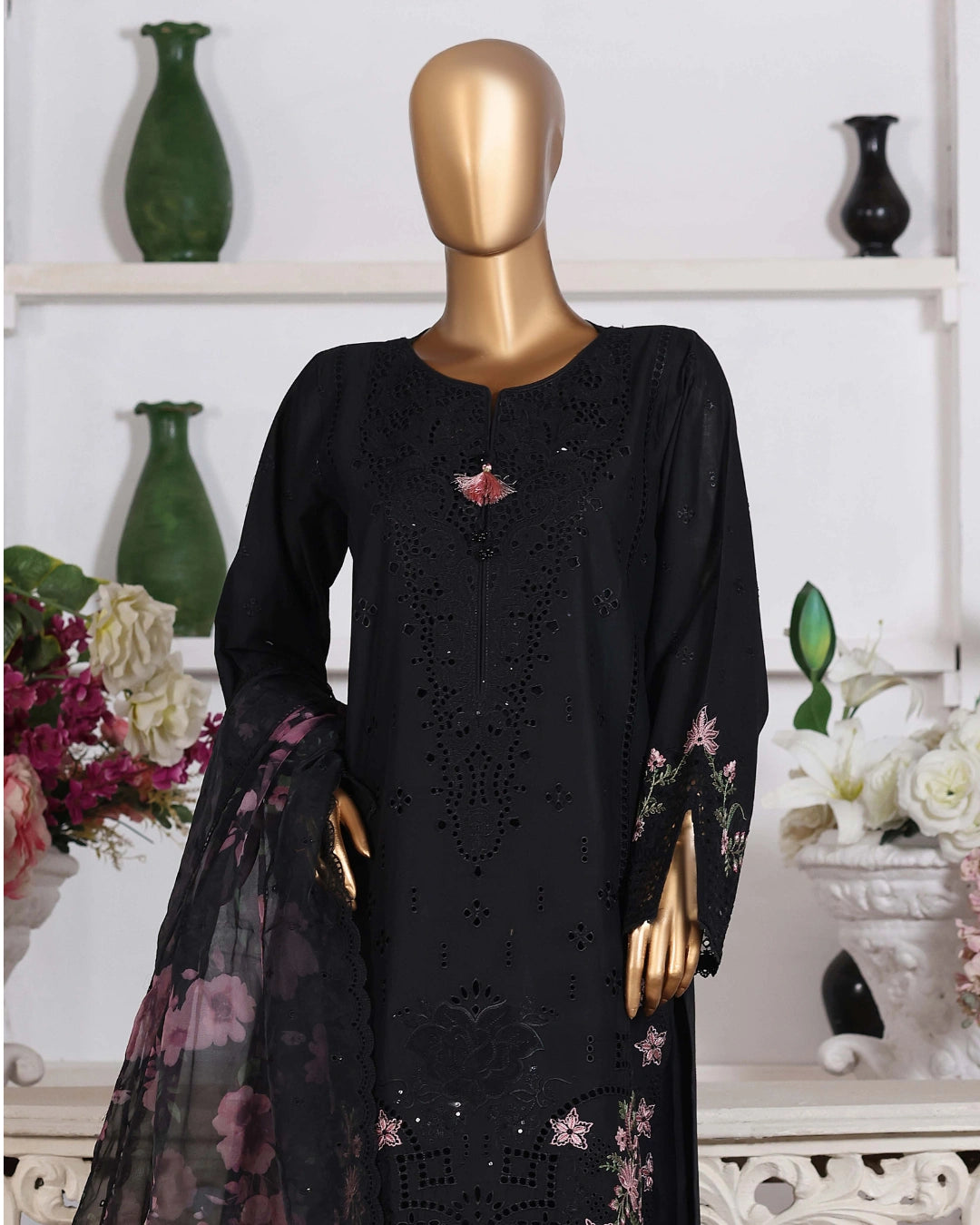 HZ Muse-Embroidered 3 Piece Outfit Stitched Suite BLACK (CSE-3P-213)