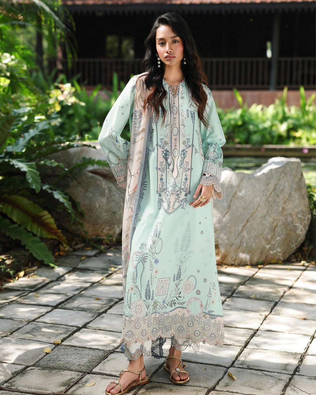 Qalamkar Qprints | Digital Printed Lawn Chikankari Embroidered Unstitched Suit |SLONA