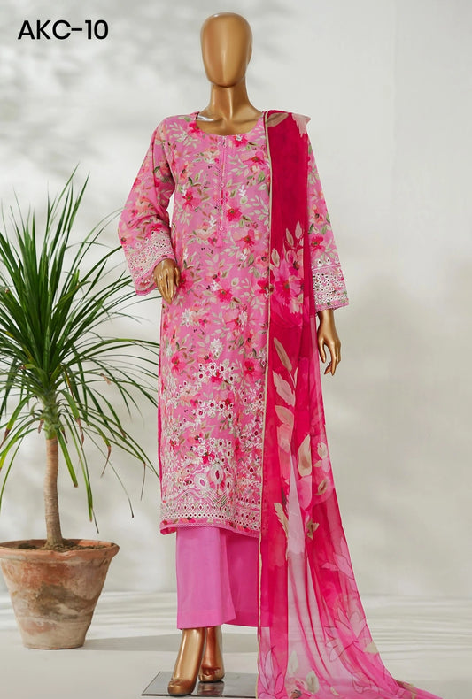Amna Khadija Ismet Chikankari Embroidered Bana Dora Lawn Stitched 3 Piece Suit - AKC-10 | Pink | Summer Collection