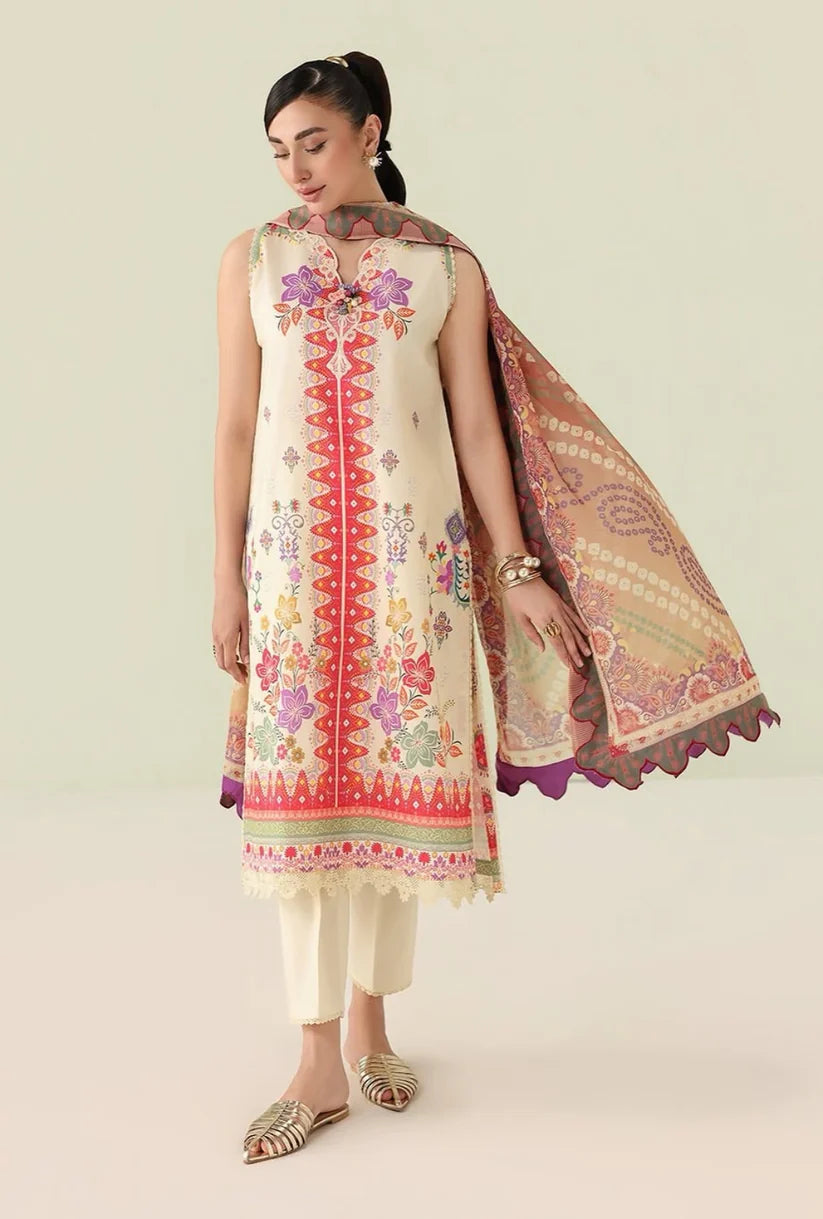 Roheenaz Rosette 3-Piece stitched Lawn Suit (Pastel Symphony)