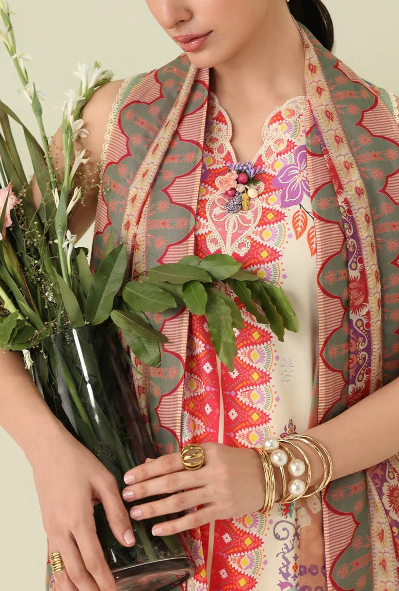 Roheenaz Rosette 3-Piece stitched Lawn Suit (Pastel Symphony)