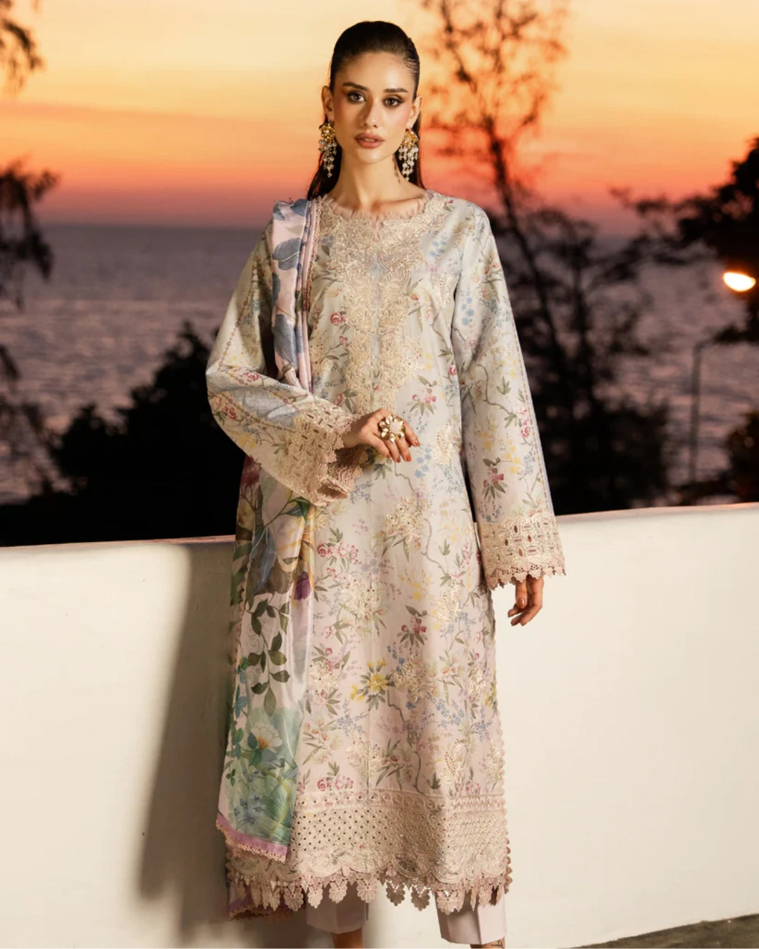 Aabyaan Shezlin Chikankari Lawn 2026 – Embroidered 3 Piece Suit (Unstitched) AZ-07