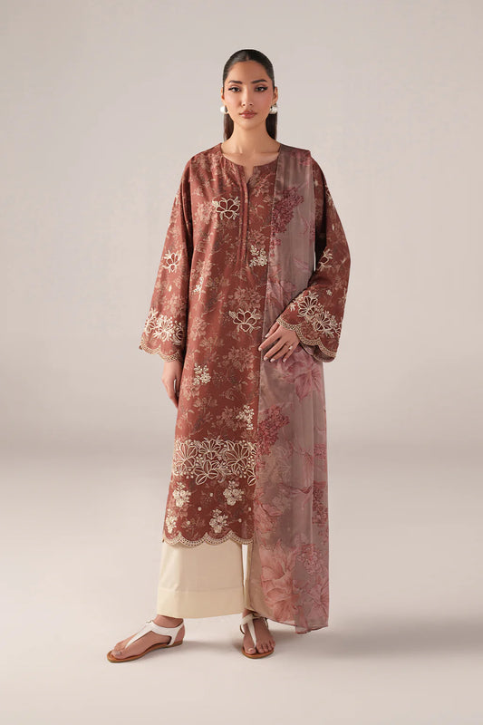 Iznik spring summer Rust Embroidered Lawn 3 Piece stitched Suit (SS-02)